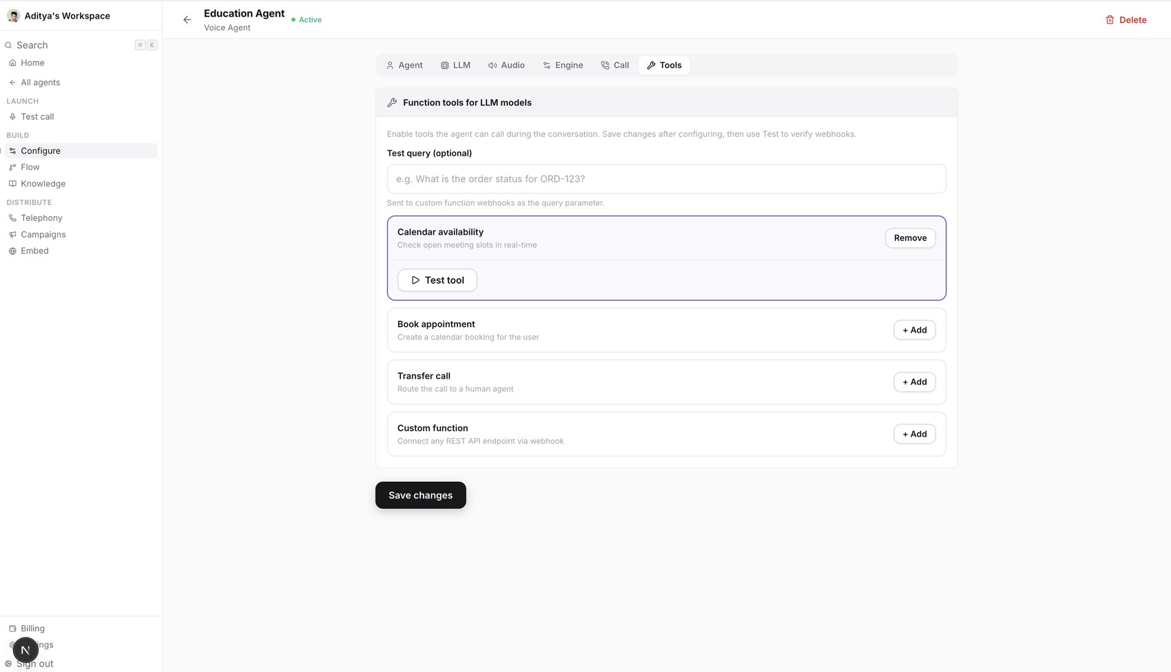 Give agents real tools — booking, transfers, your APIs