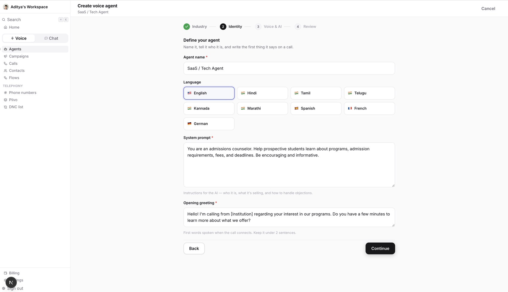 Build a voice agent in minutes — in 6+ Indian languages
